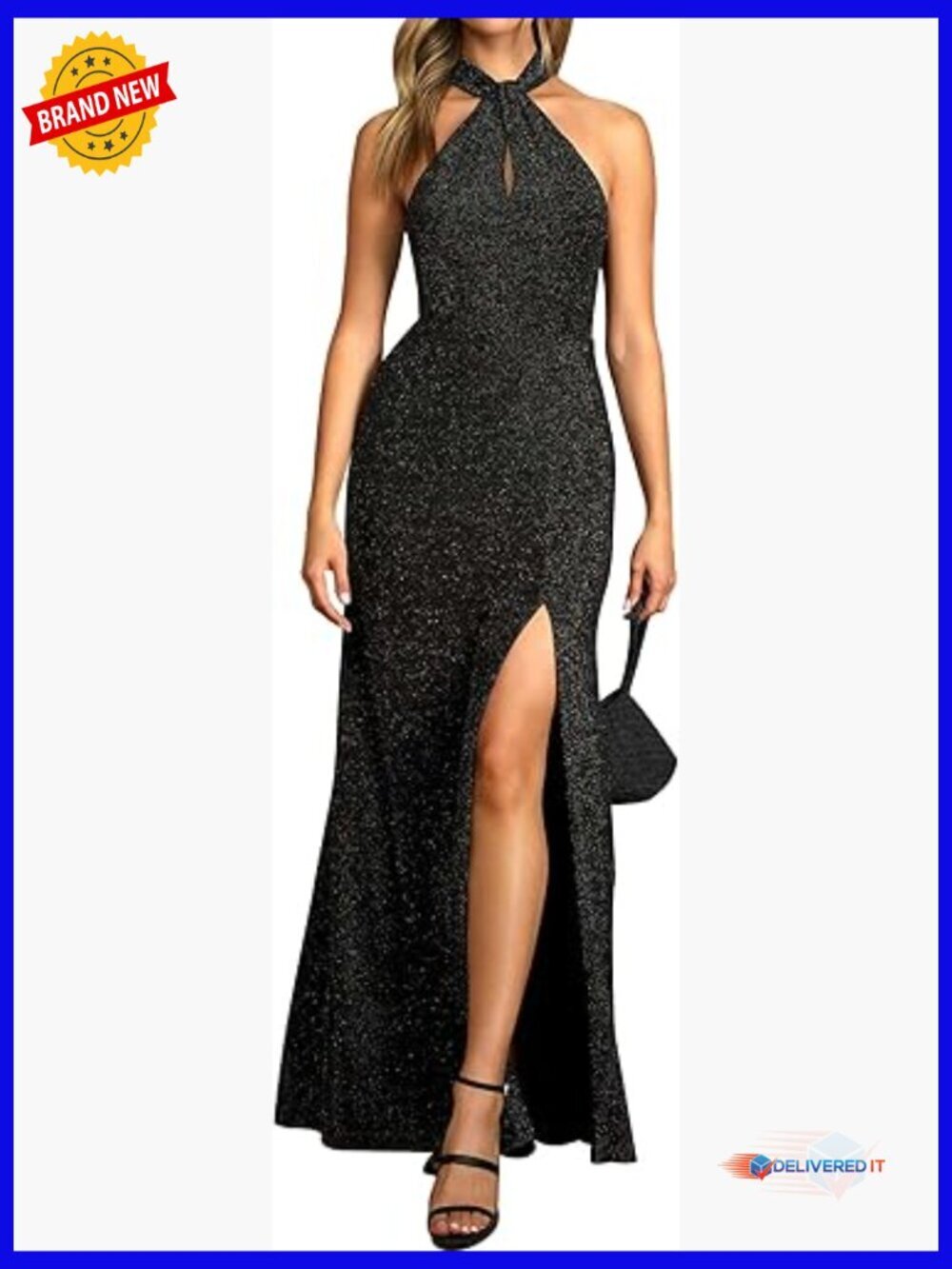 Sleeveless Halter Maxi Dress High Slit Backless Formal Evening Gown
